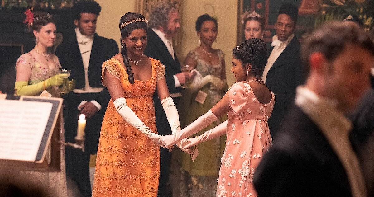 Regency-inspired ball styling with silk gloves and eveningwear