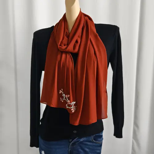 Floral chiffon scarf with rhinestone detail