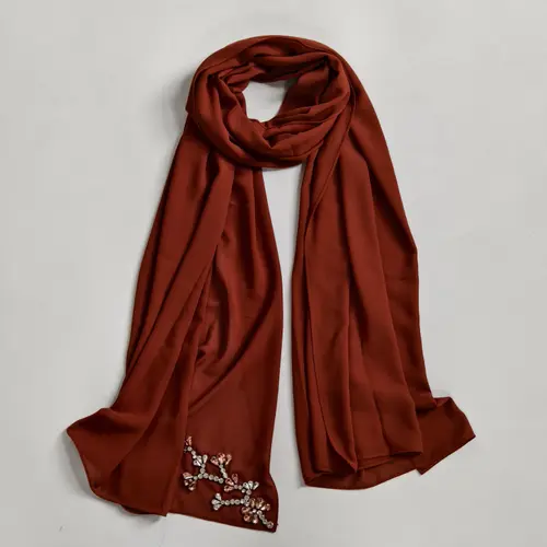 Chiffon scarf with rhinestone decoration and soft edge