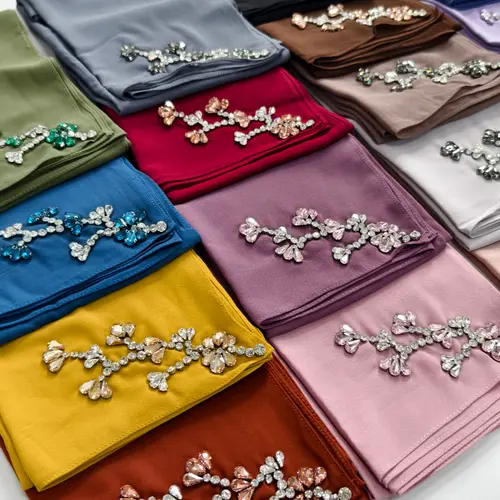 Colorful chiffon scarf with rhinestone embellishment