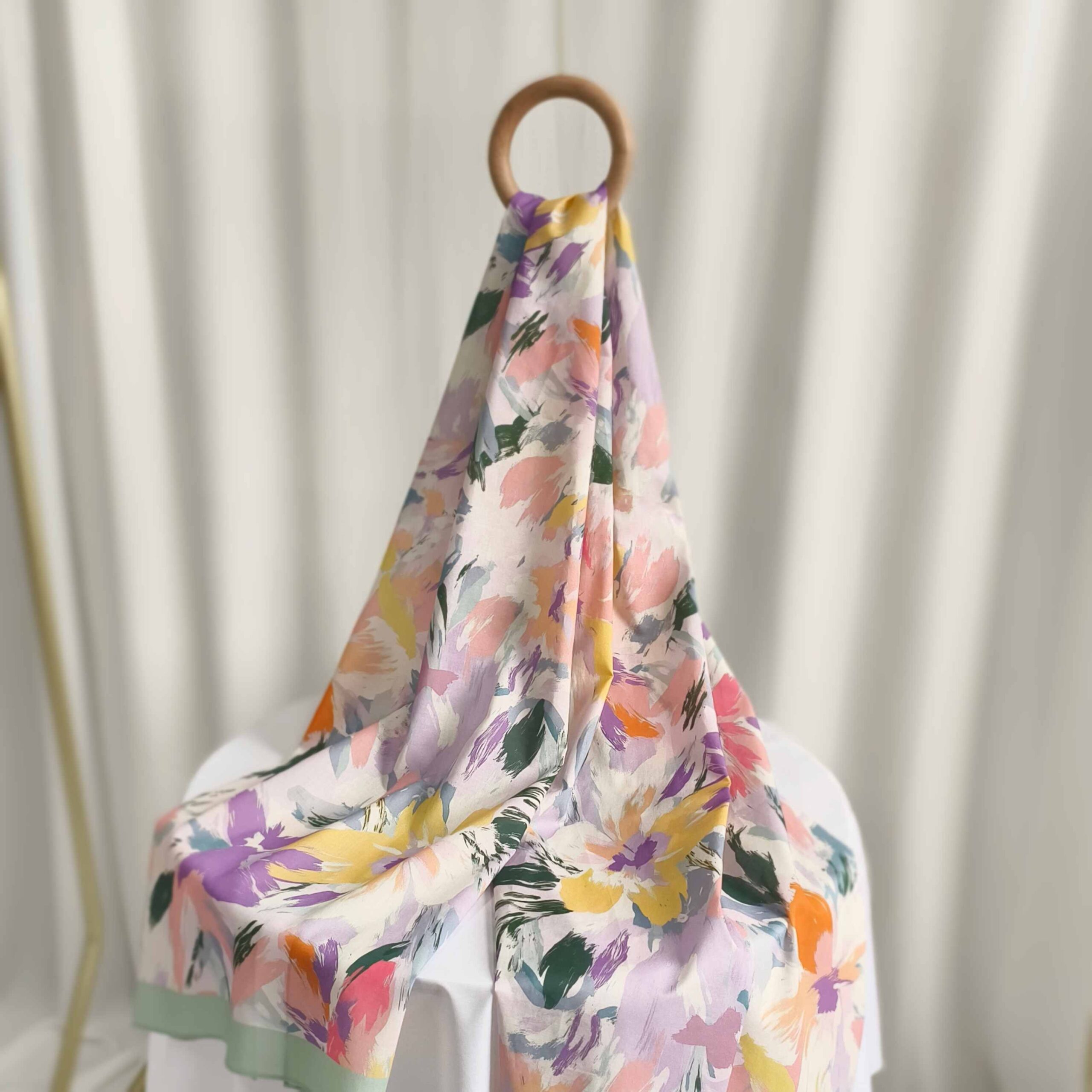 Pink floral custom breathable cotton scarf for lightweight styling