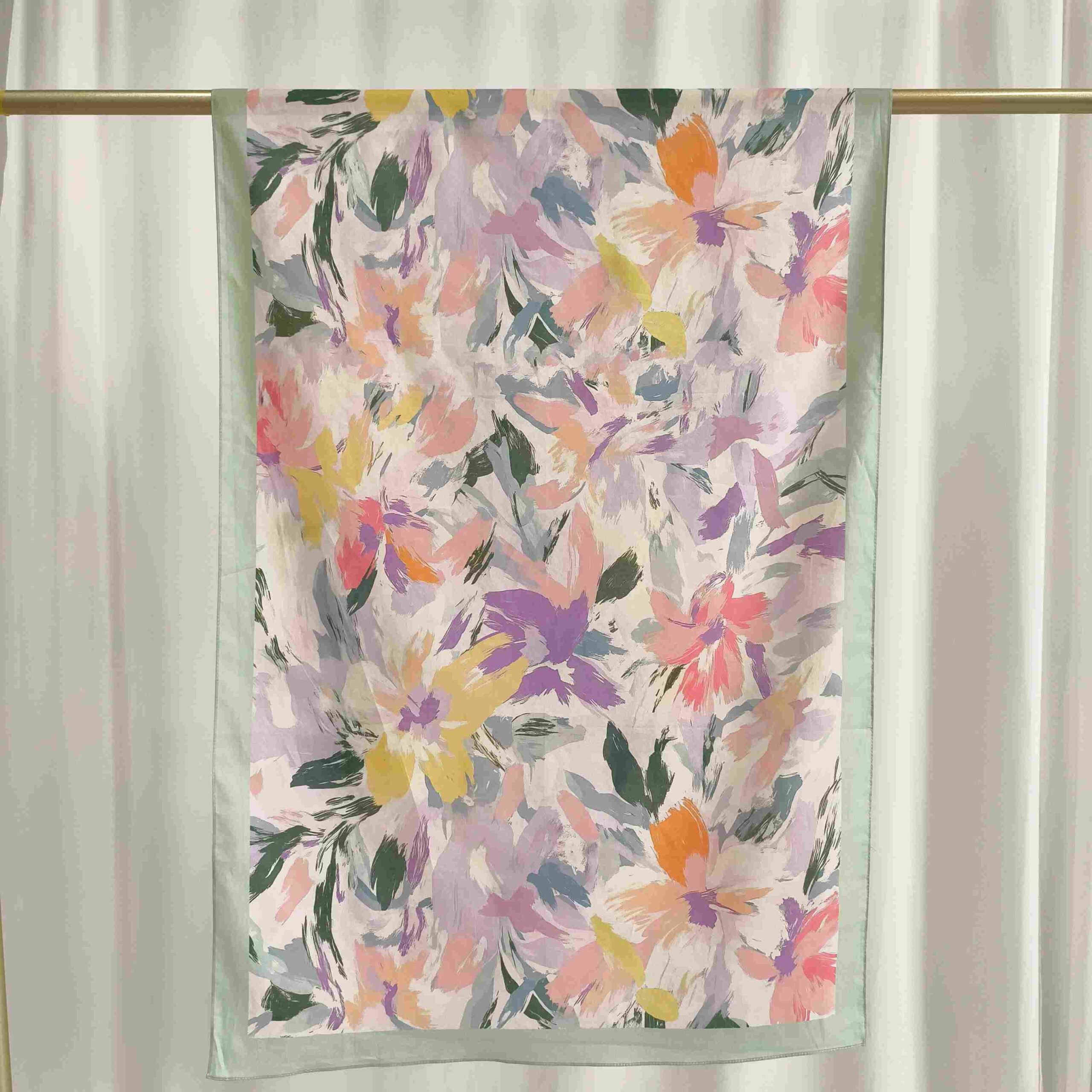Printed custom breathable cotton scarf with floral artwork