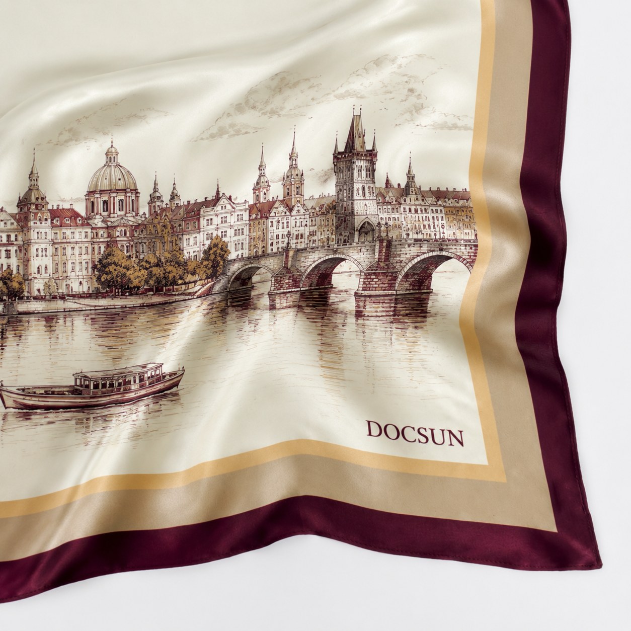 Custom printed logo integrated into silk scarf artwork