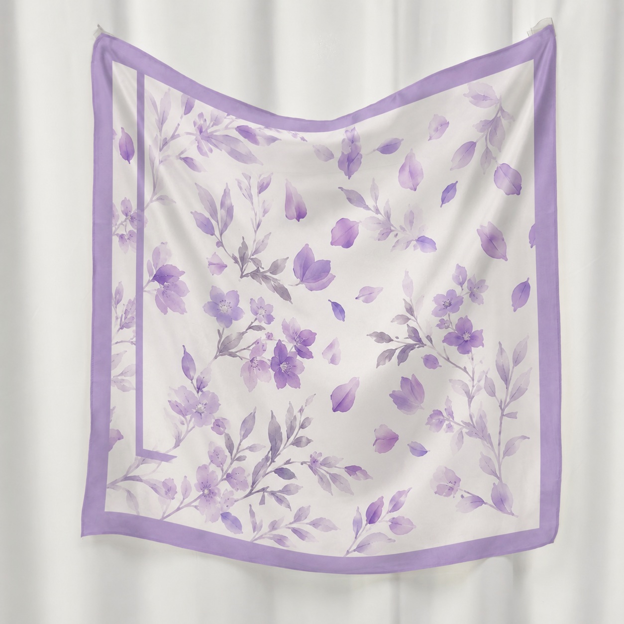 Custom purple petal and leaf silk scarf for fashion brand development