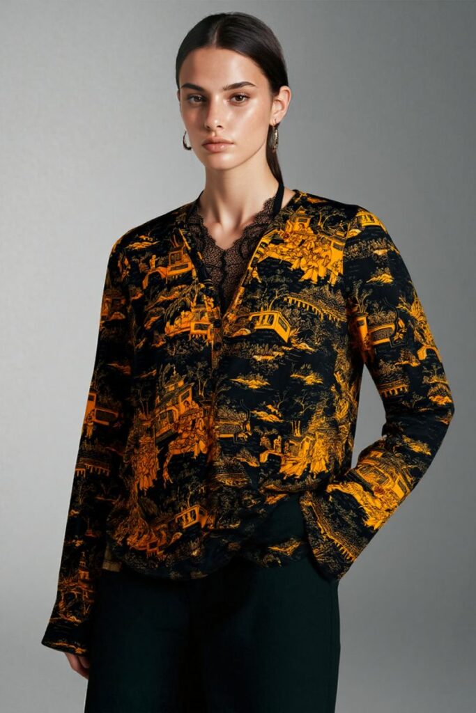 DOCSUN Custom 19 Momme Printed Mulberry Silk Blouse with Digital Printing OEM ODM and Private Label Manufacturing