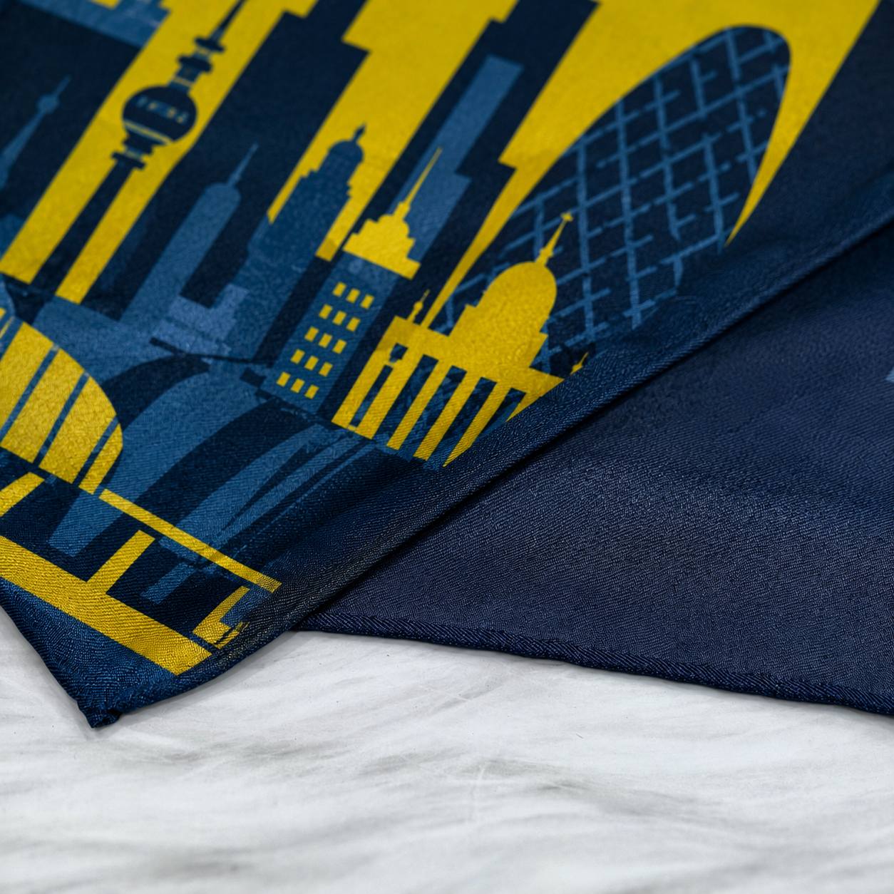 Deep blue base color on an 18mm custom silk twill scarf