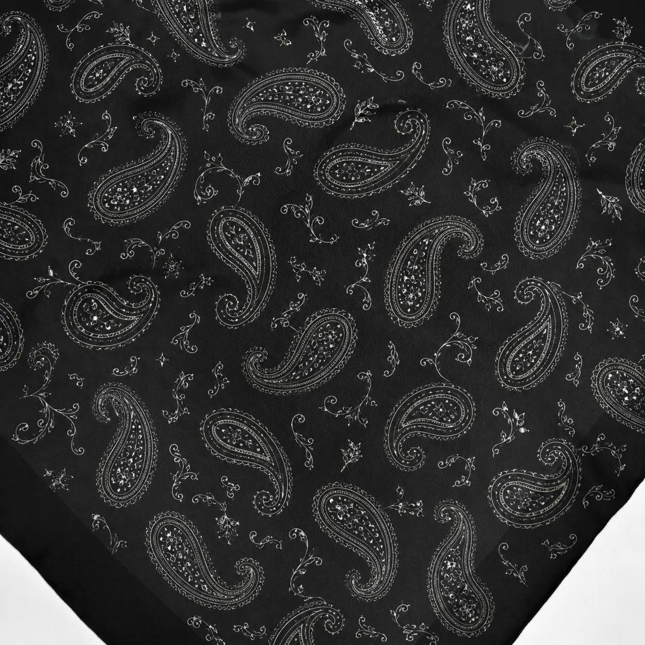 Black neck silk scarf for double-sided paisley styling
