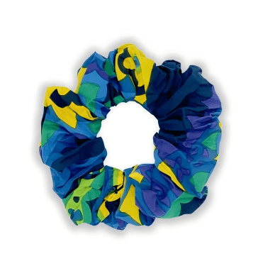 Blue silk scrunchies for custom accessory programs