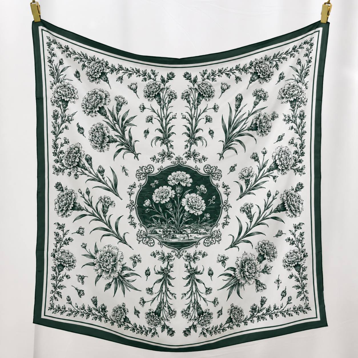 Carnation flower patterned silk scarf design for fashion brands