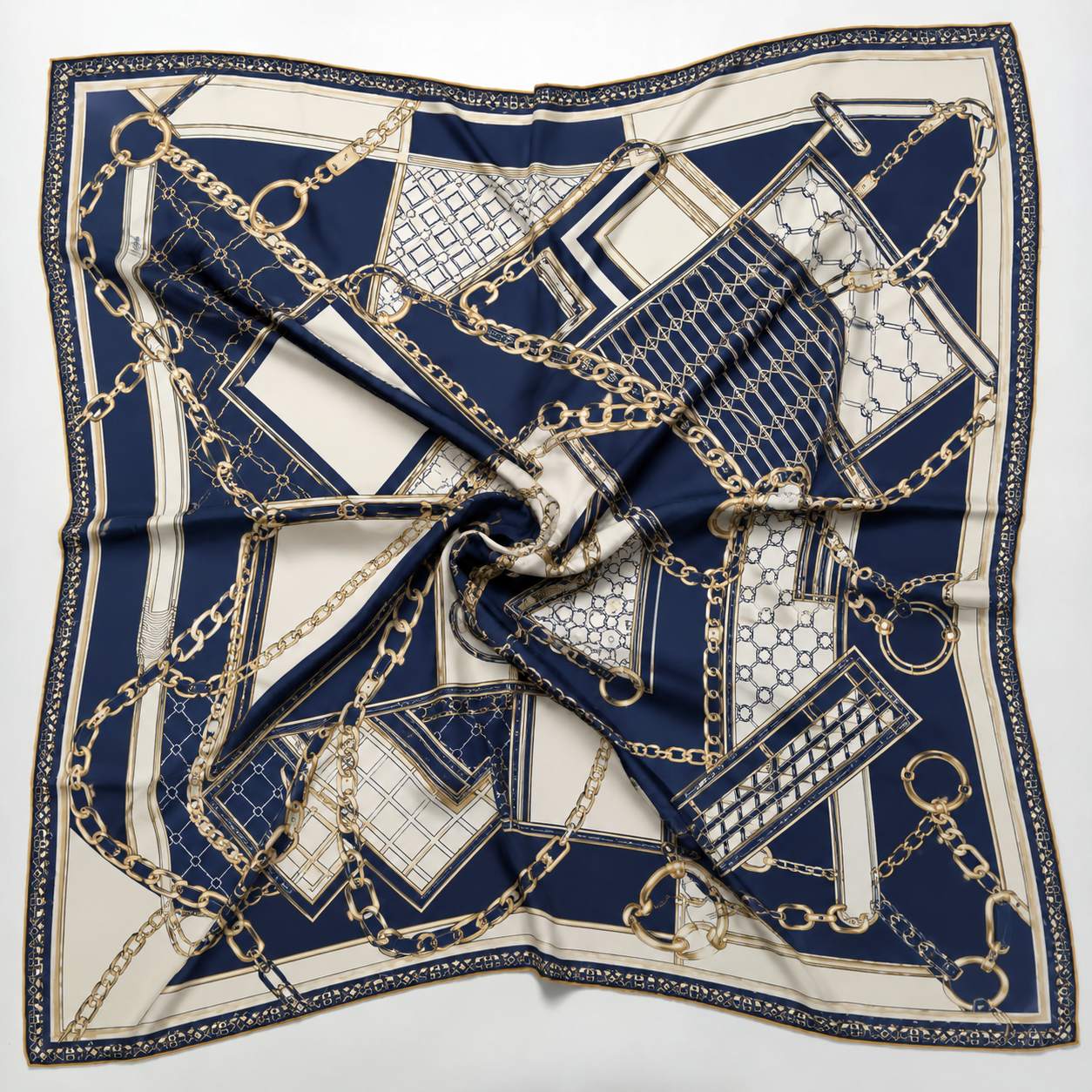 Chain patterned silk scarf design trend for custom scarf collections