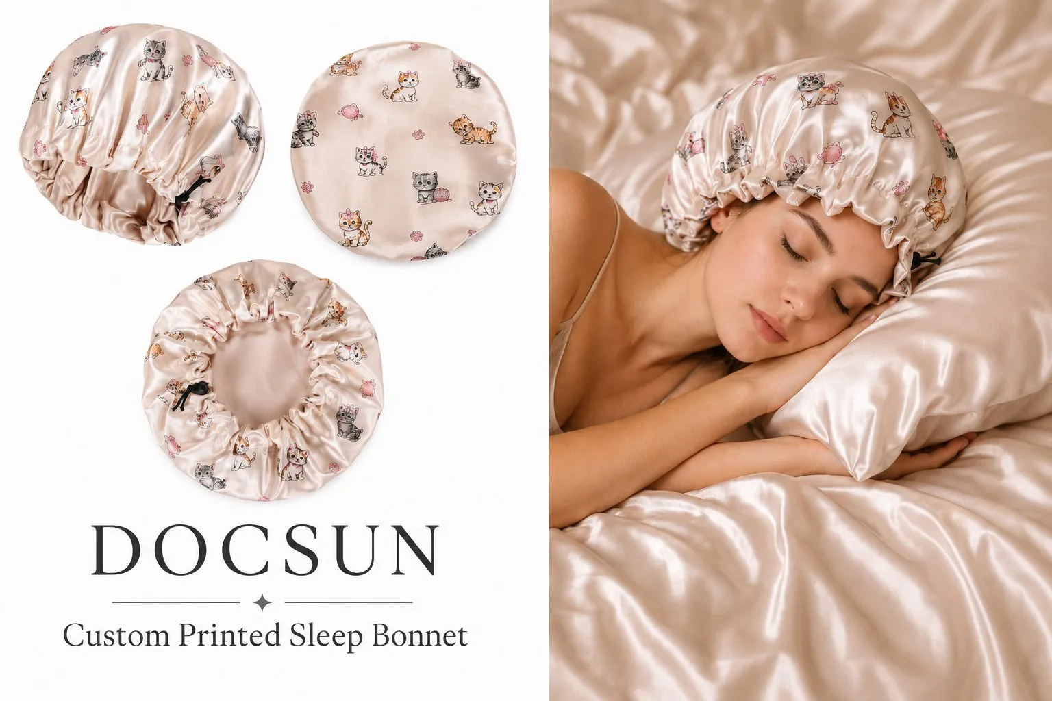 Custom printed bonnet developed for a coordinated private label collection