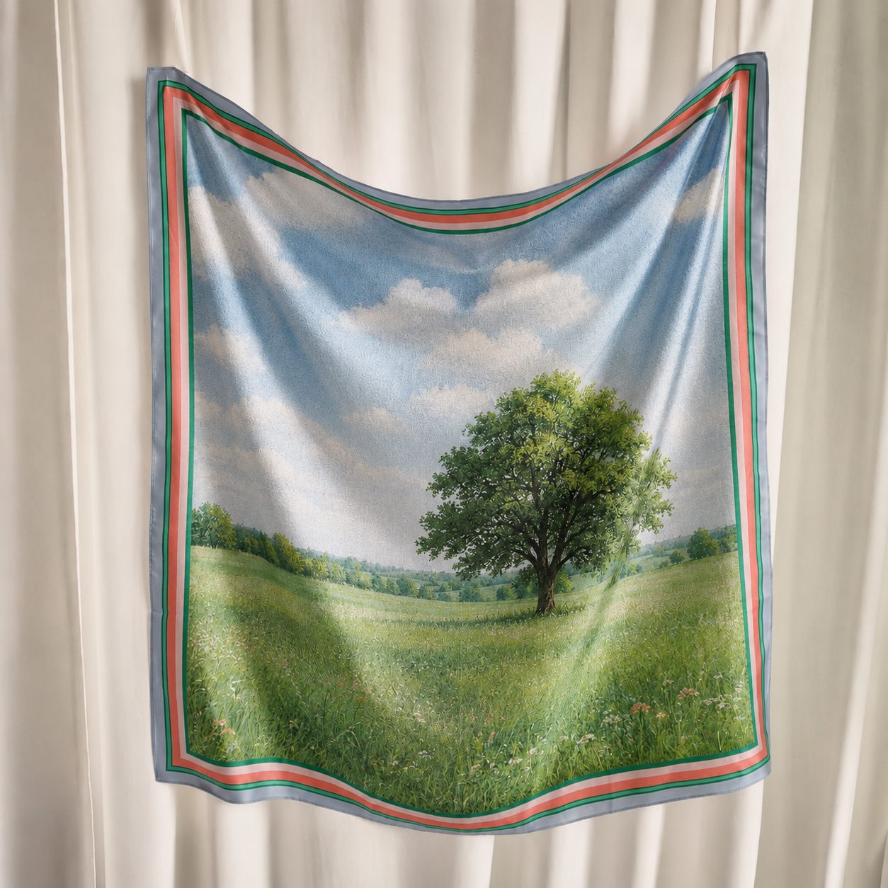 Custom tree motif artwork for branded silk scarf production