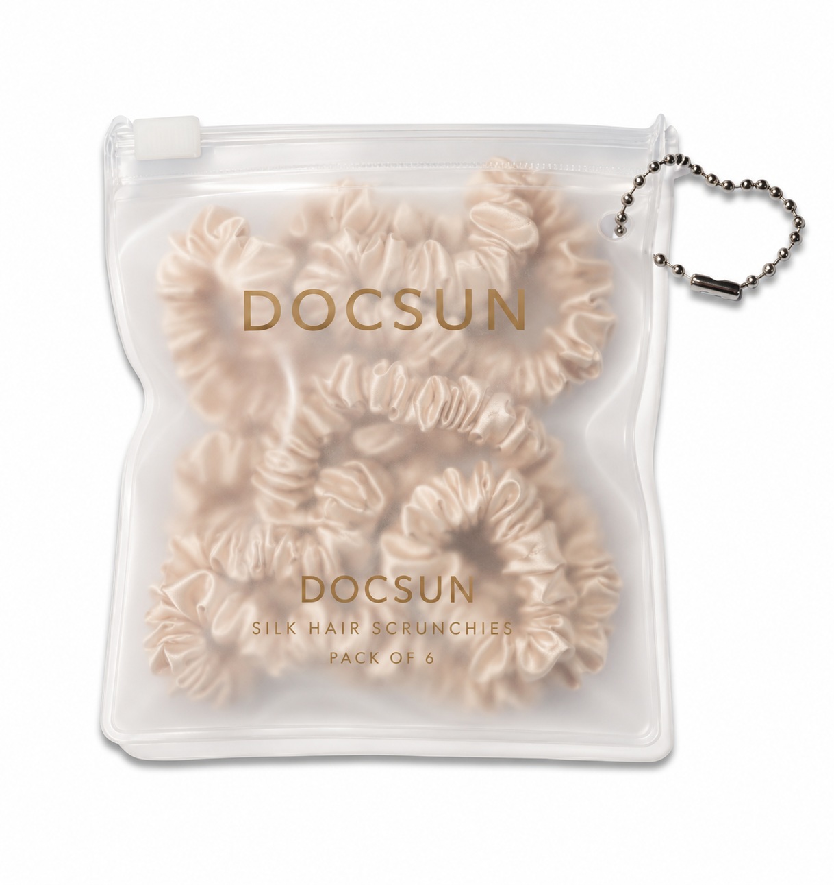 DOCSUN frosted pouch reference for custom silk scrunchie packaging