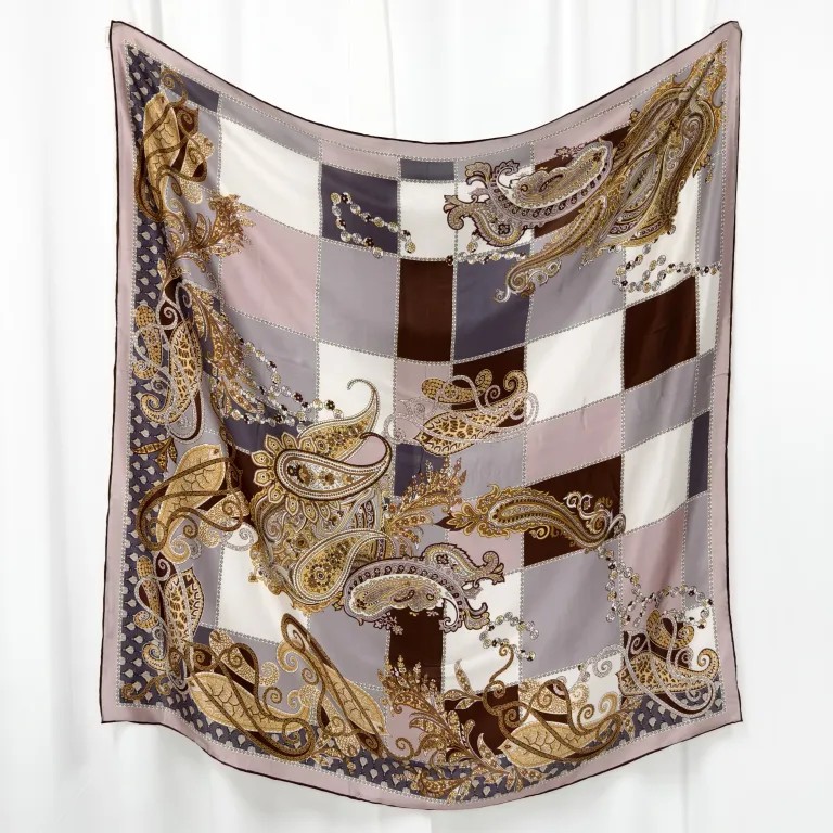 Brown luxury silk scarf for classic styling trend