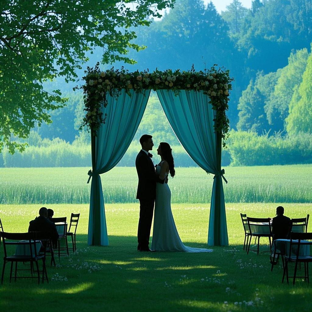 Girl wearing deep green wedding silk scarf