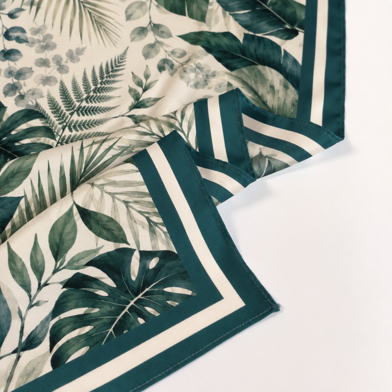 Deep green leaf pattern silk scarf for wedding gift design