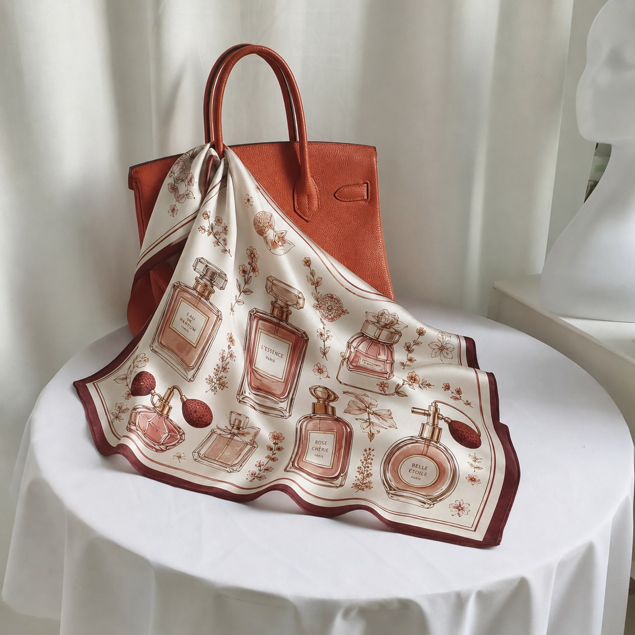 Pink 68cm silk scarf for girls and fashion styling