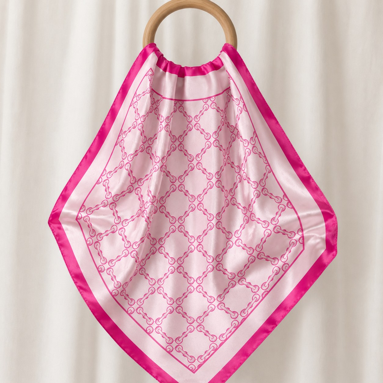 White and pink chain pattern ladies silk scarf