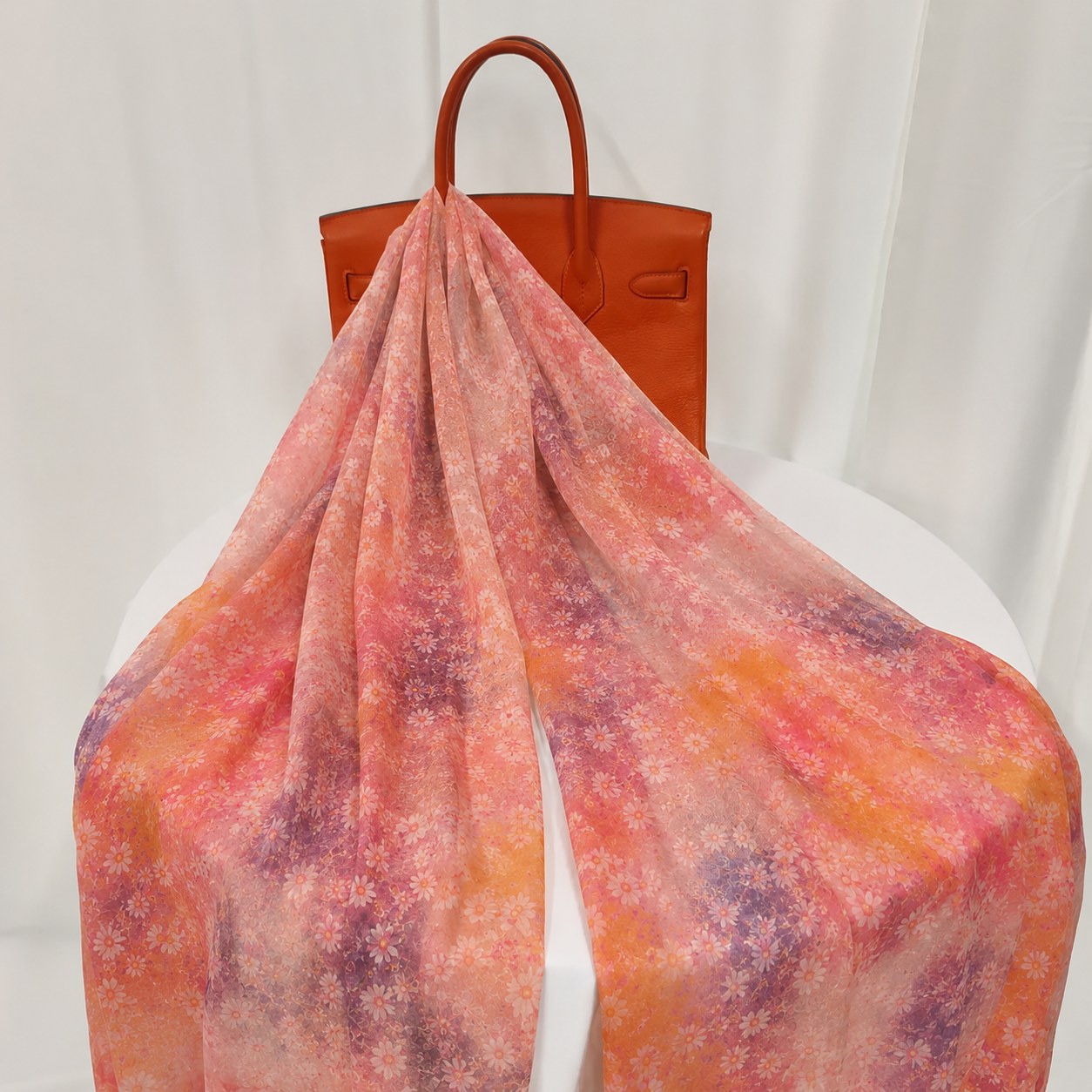 Long pink chiffon scarf for summer and sunscreen styling