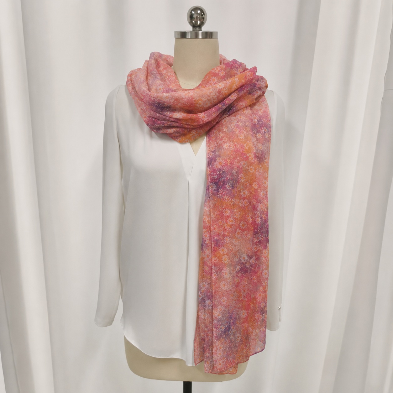 Luxury pink chiffon scarf detail for custom wholesale development