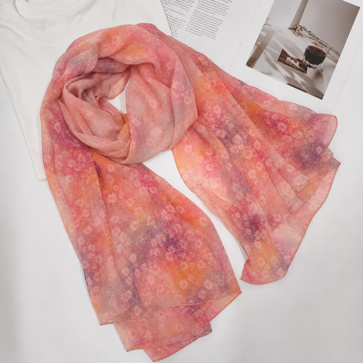 Soft pink custom silk chiffon scarf for lightweight summer styling