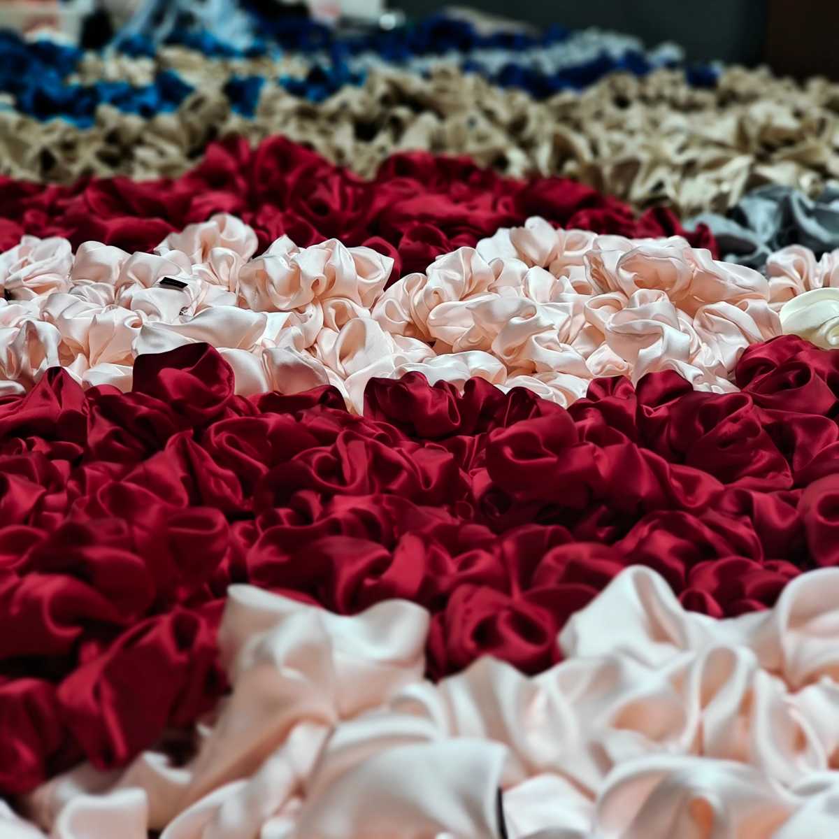 Polyester satin scrunchie bulk option for cost controlled private label programs
