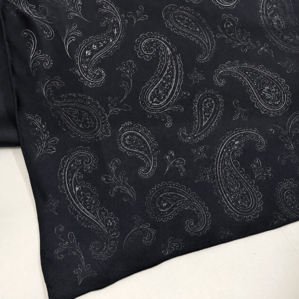 Paisley silk scarf showing classic printed scarf layout