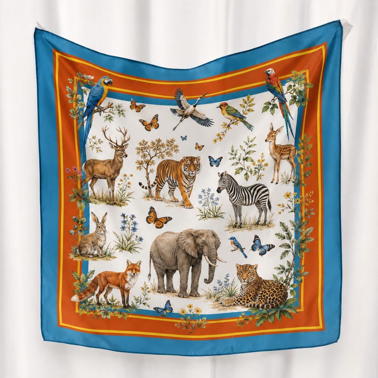 Square animal blue scarf for designer scarf collection