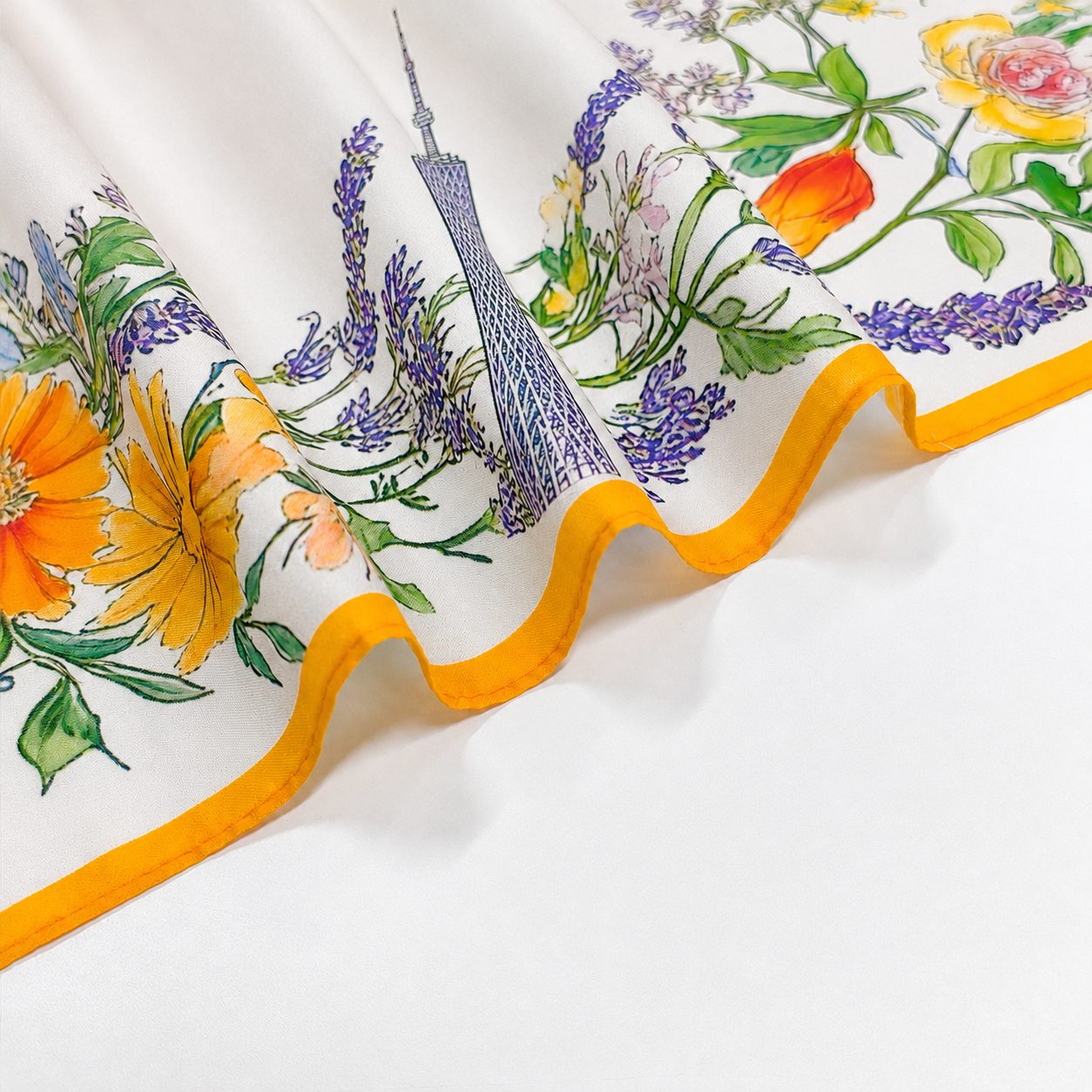 Luxury small square scarf presentation for brand buyers