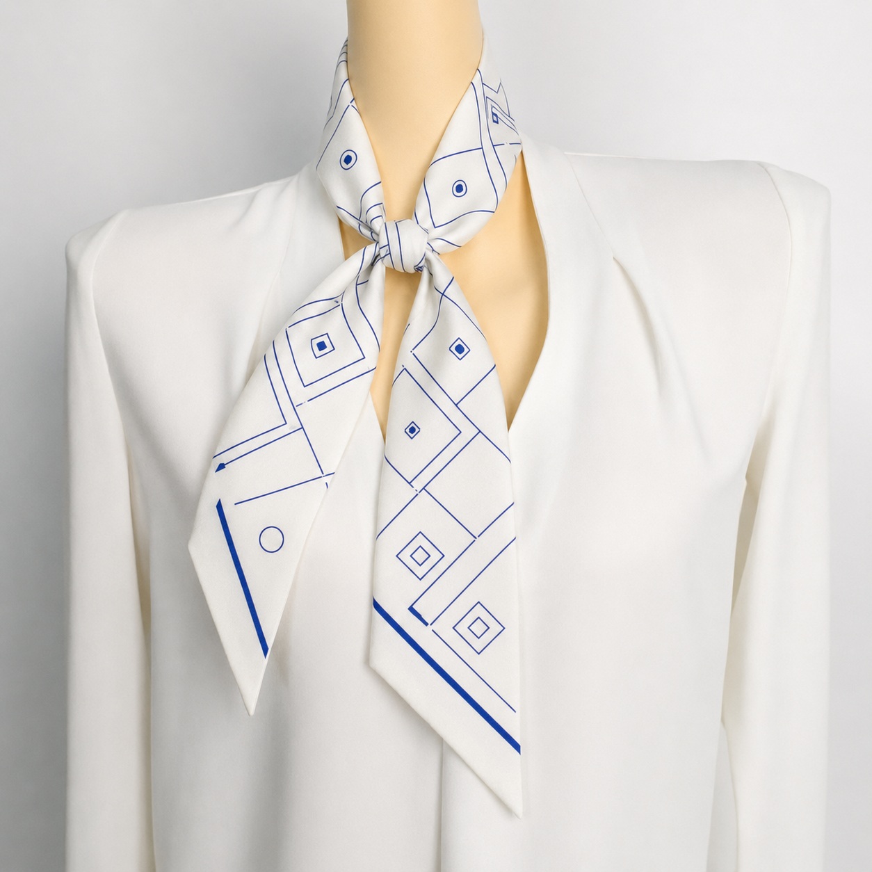 Styled white silk ribbon scarf for women