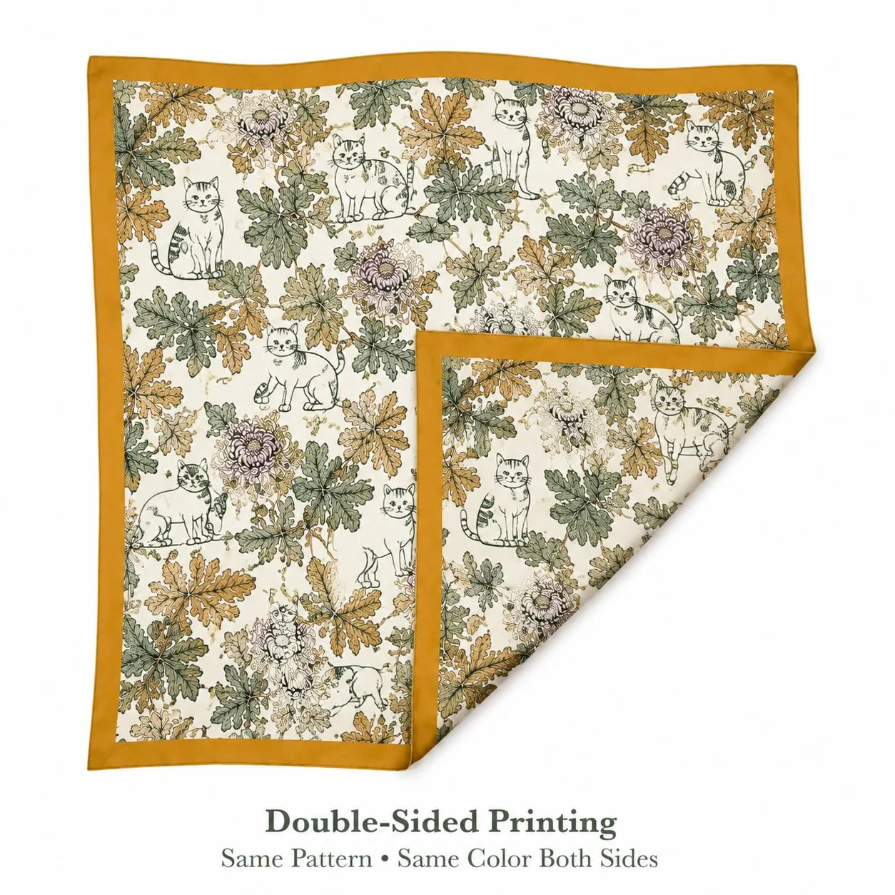 Double-sided printed silk scarf with the same pattern and same color on both faces