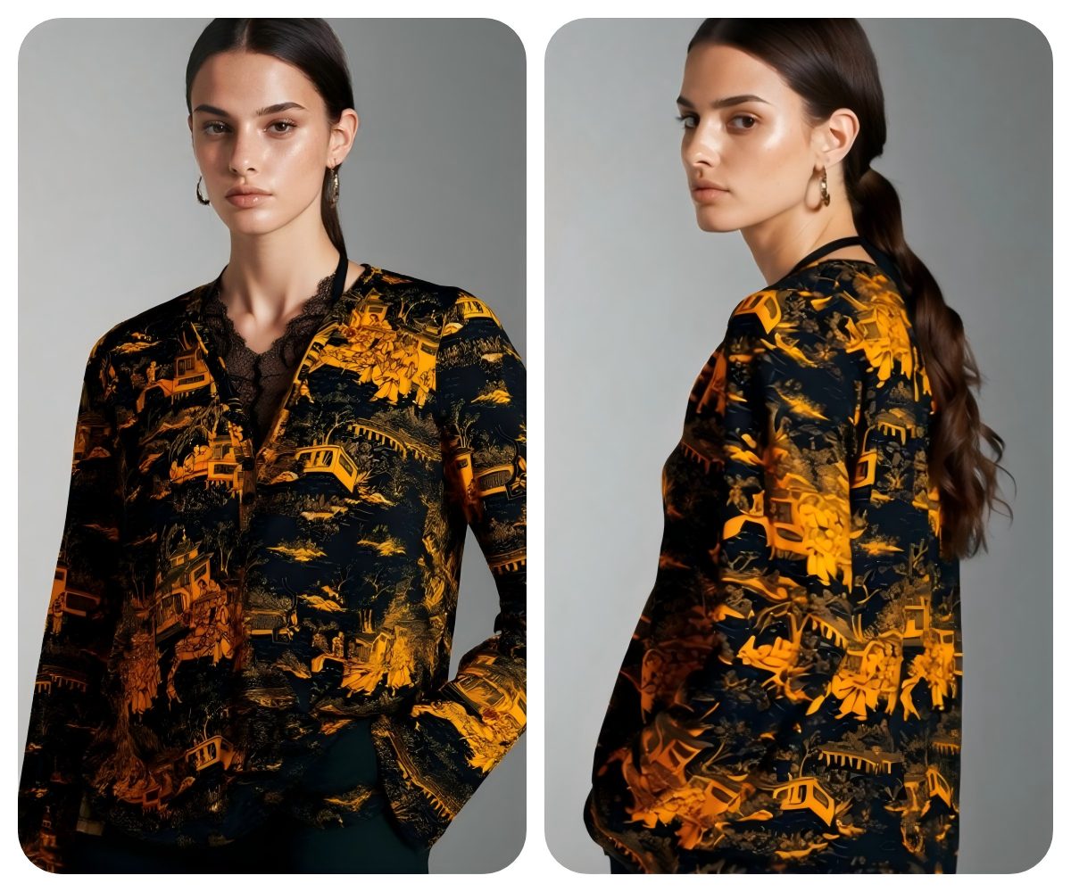 Finished custom printed mulberry silk blouse
