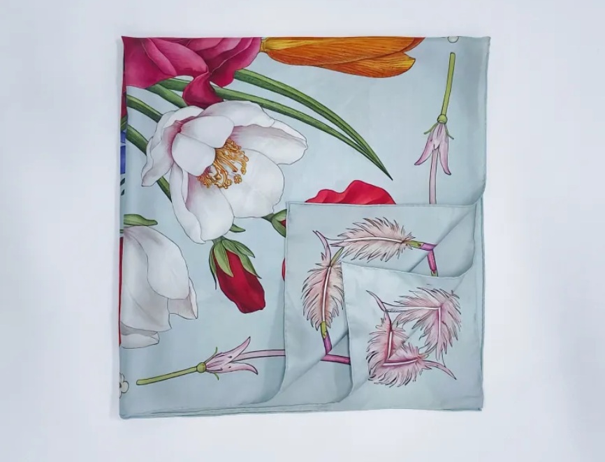 Floral silk fabric print for wholesale scarf design