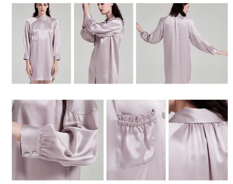 Gathered silk shirt dress OEM production style