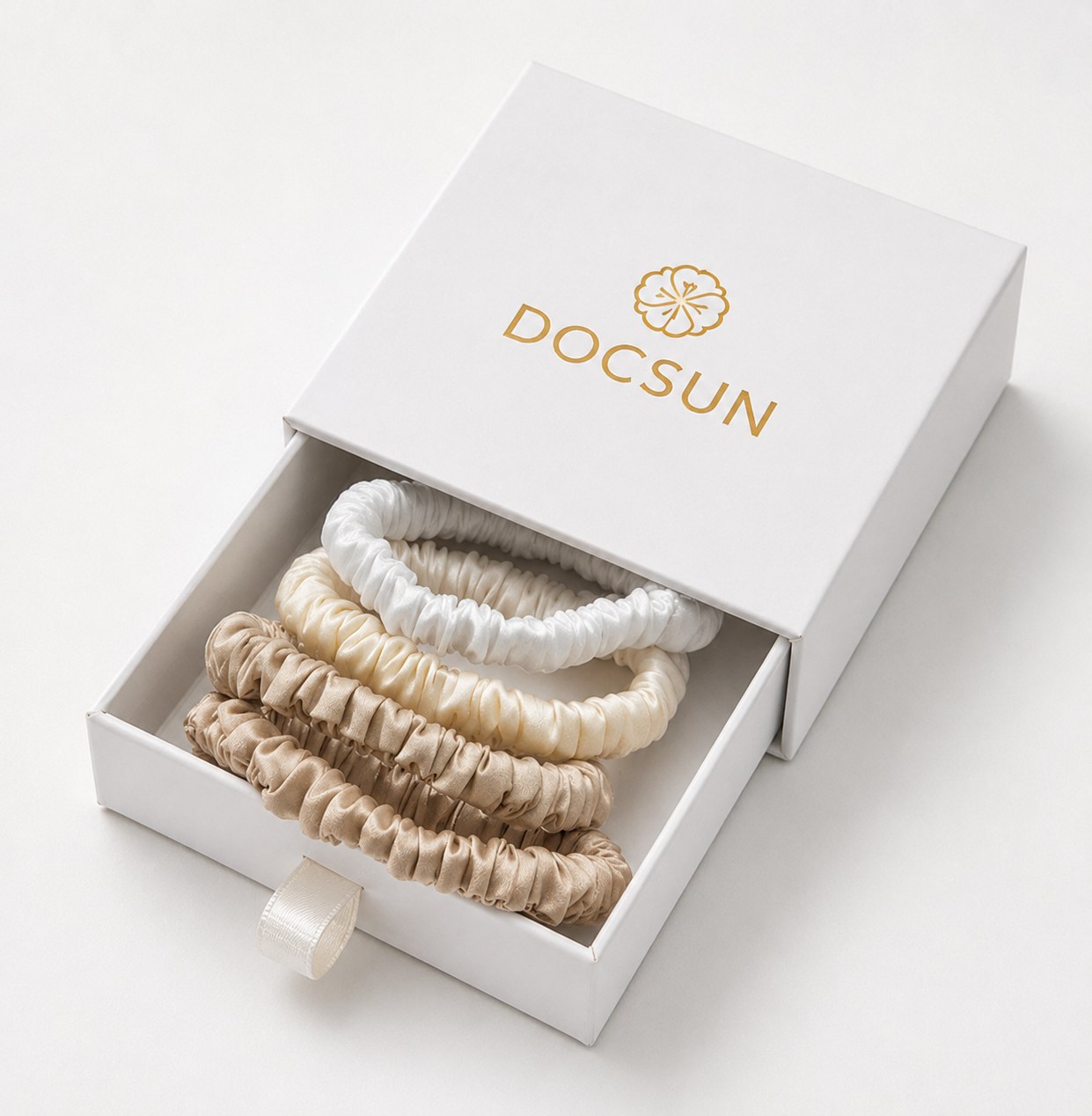 Custom gift set including mulberry silk scrunchies and coordinated silk accessories