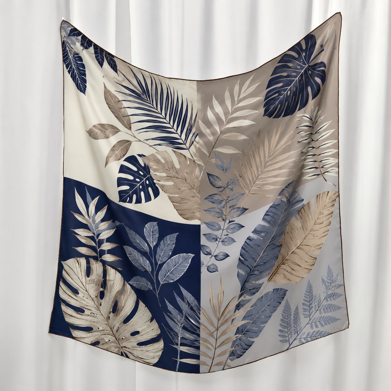 Color blocked hanging silk scarf for custom digital print production approval