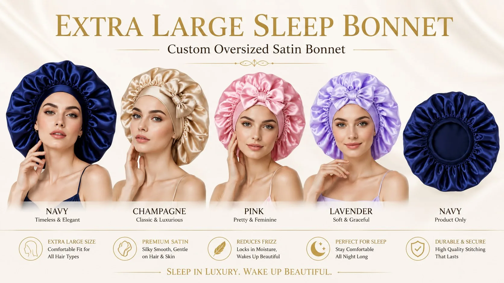 Jumbo oversized mulberry silk sleep bonnet for voluminous curly hair