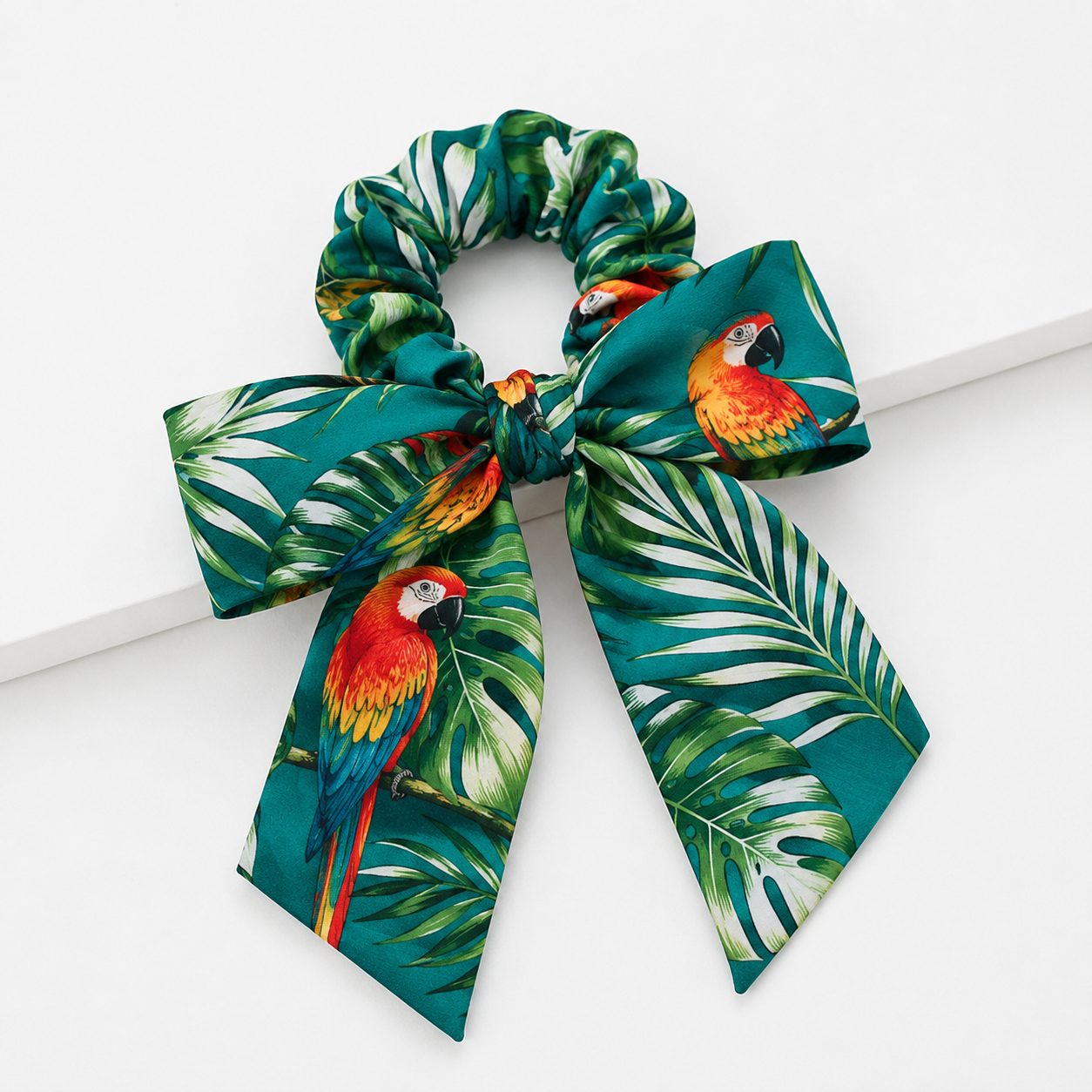 Leaf print mulberry silk scrunchie for botanical custom printing development