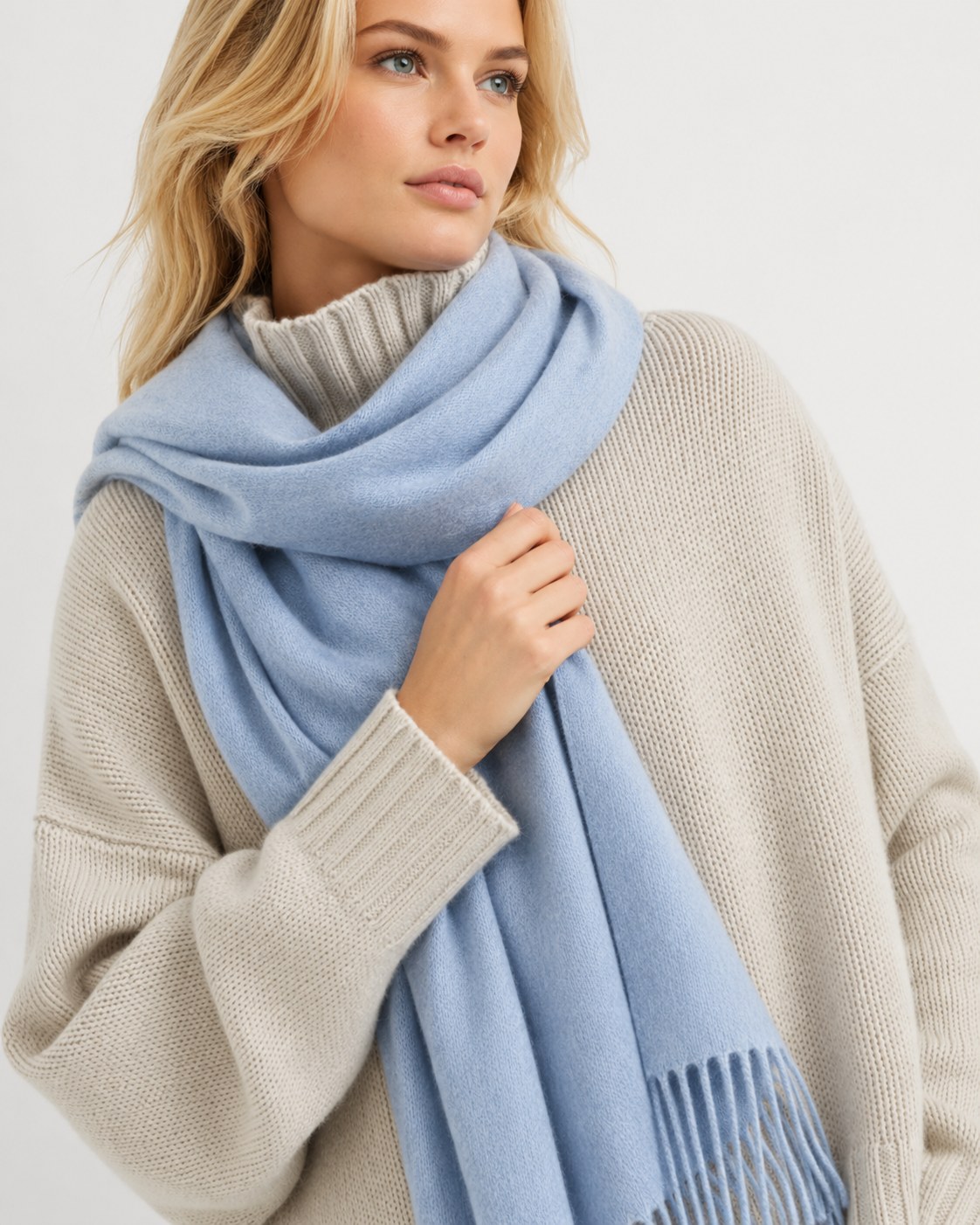Light blue pure cashmere scarf showing soft texture for premium custom scarf manufacturing