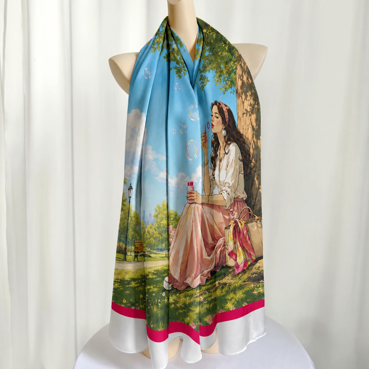 Long silk scarf styled for women and girls