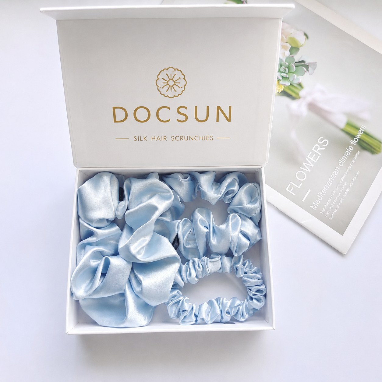 Luxury custom gift box collection for mulberry silk scrunchies