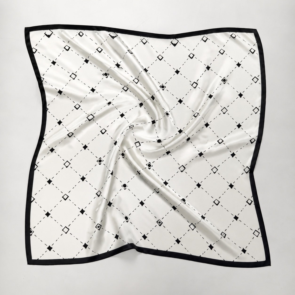 Minimalist geometric print scarf showing clean artwork placement for custom silk scarf production