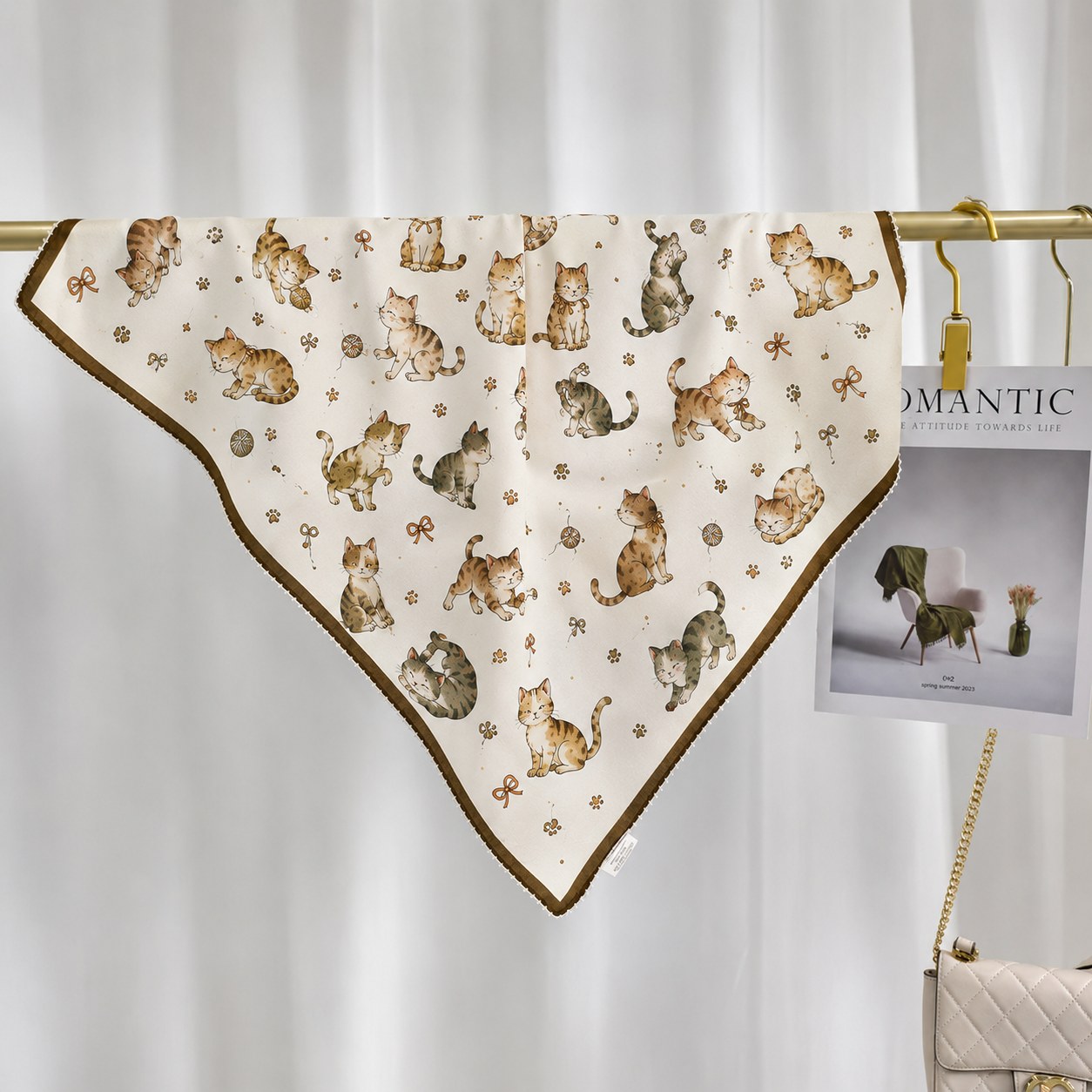 Mulberry silk scarf featuring cute cartoon animal artwork