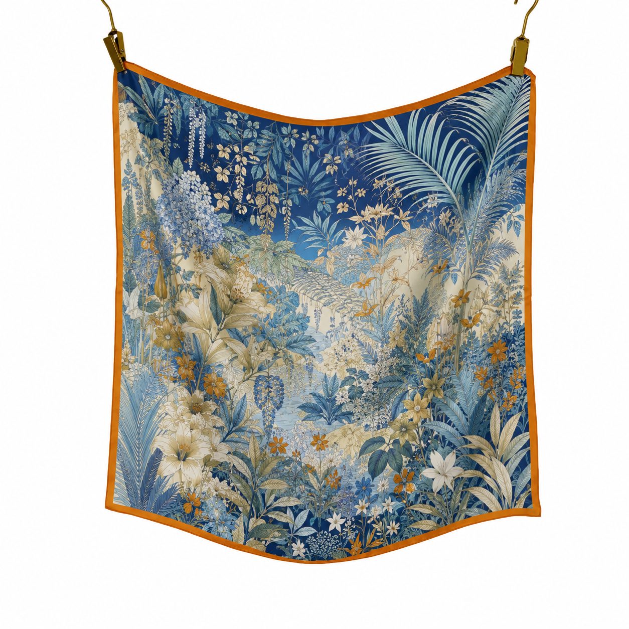 Mulberry silk scarf in blue and cream tones for custom design