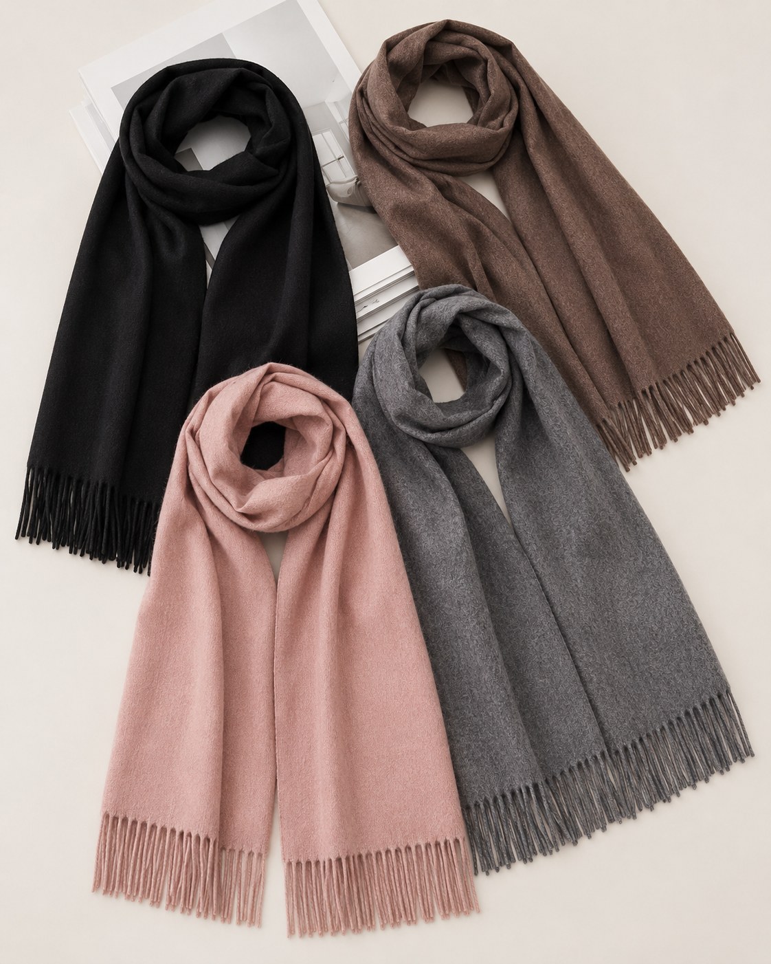 Multi-color pure cashmere scarf display showing color options for premium scarf customization