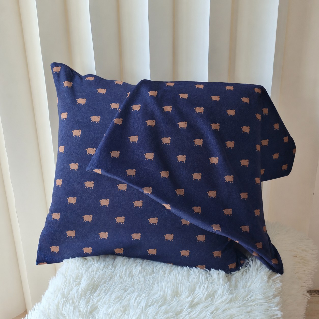 Navy flannel fabric used for custom pillowcase production