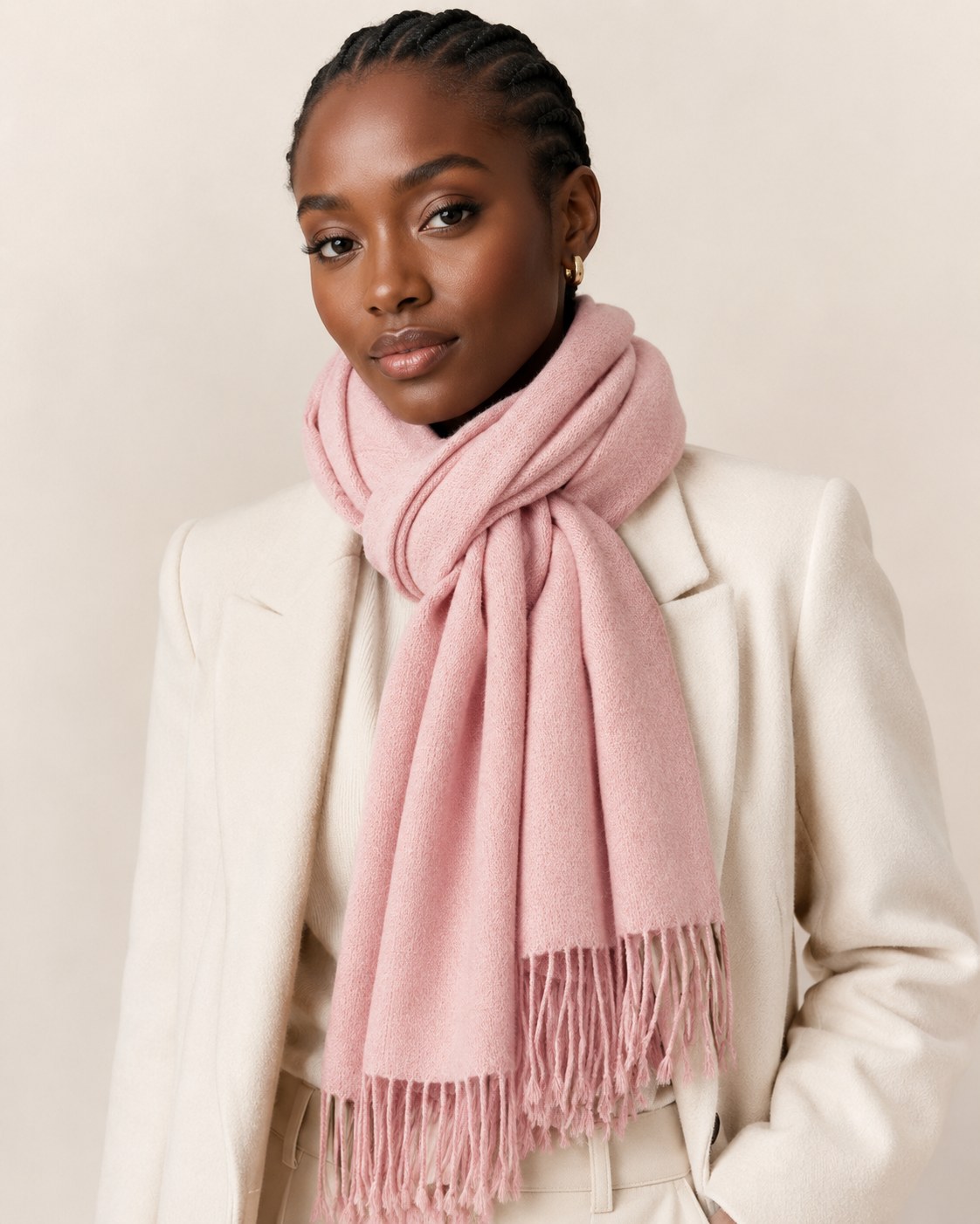 Pink pure cashmere scarf showing soft hand feel and color direction for custom scarf development
