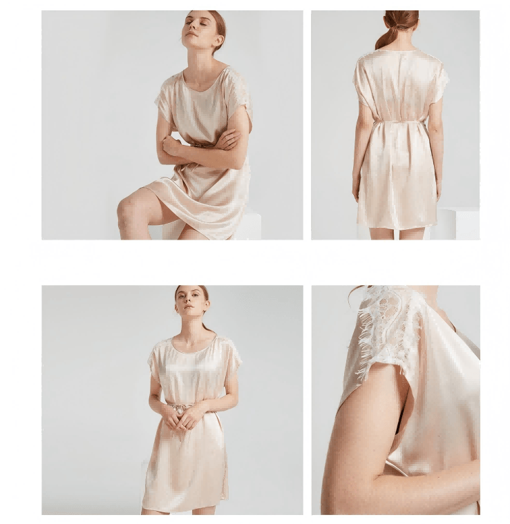 Round neck silk dress with tie detail