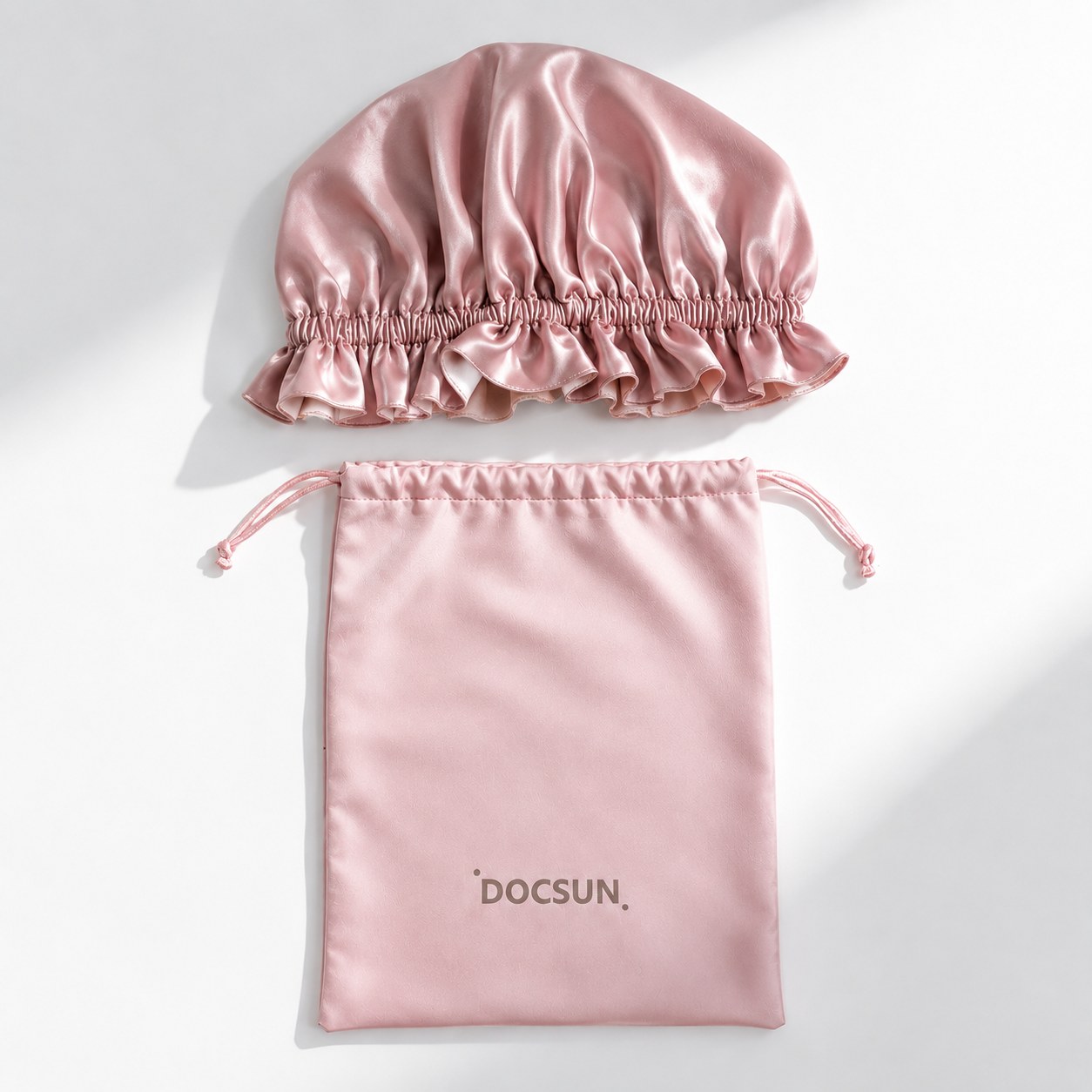Silk bonnet with a matching silk drawstring storage pouch