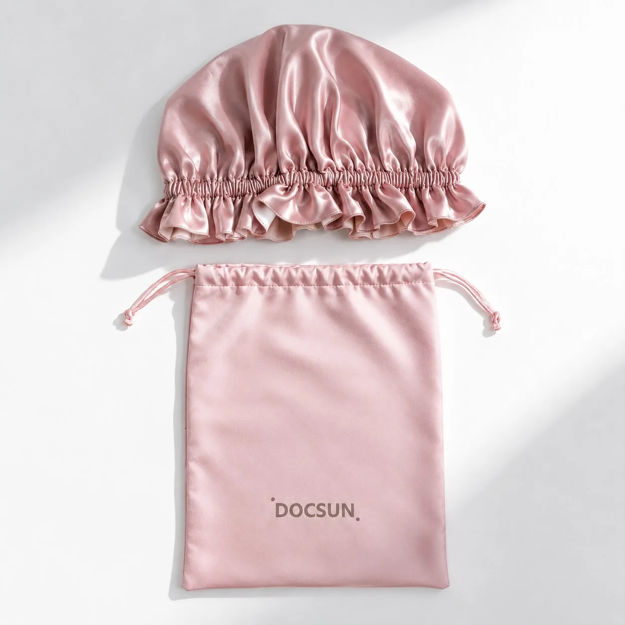 Silk bonnet with a matching silk drawstring storage pouch